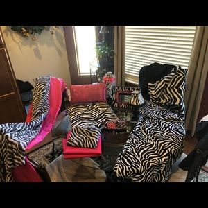 Zebra room decor, comforter set, and curtains